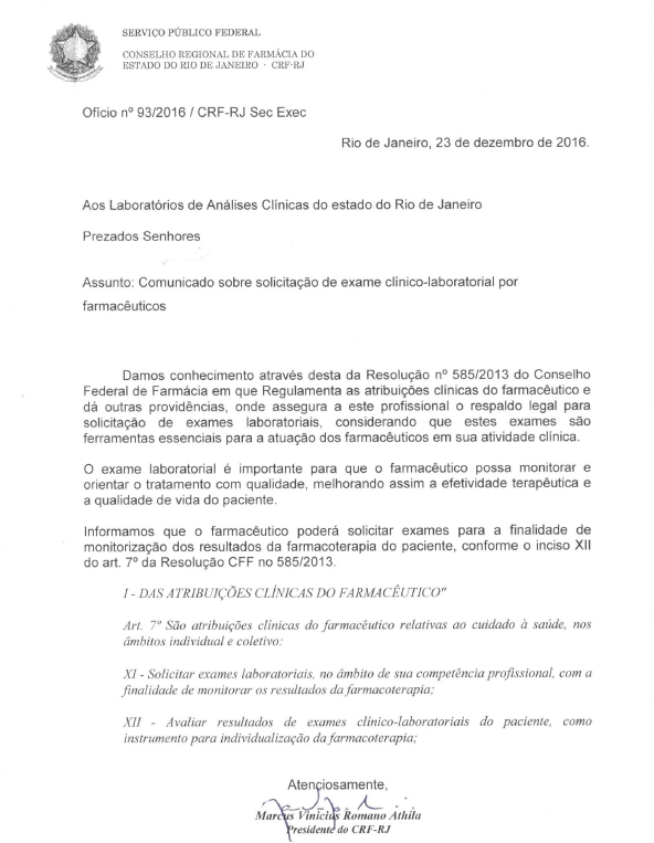 comunicado laboratorio exame